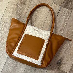 Urban Originals ~ Vegan leather and shearling brown and cream tote bag